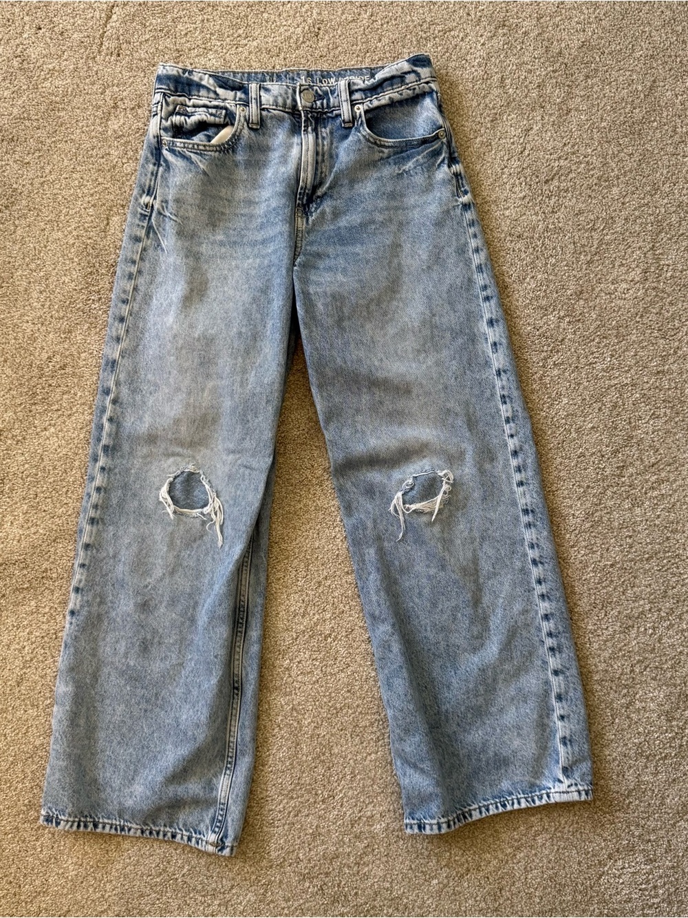 Gap Jeans Girls Low Stride Wide Leg Light Wash Distressed Size 16